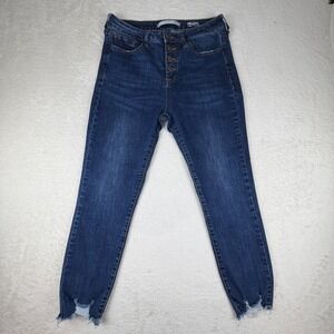 !iT Helena High Rise Skinny Ankle Jeans Dark Wash Distressed Hem Womens Size 12